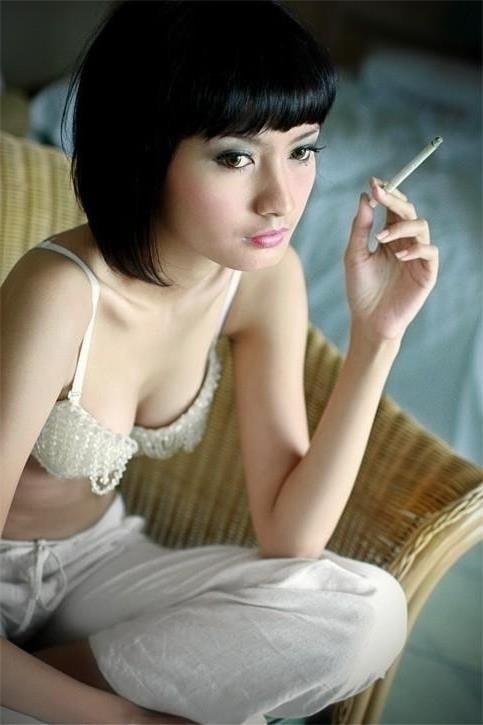 Pantyhose sexy smoker asian