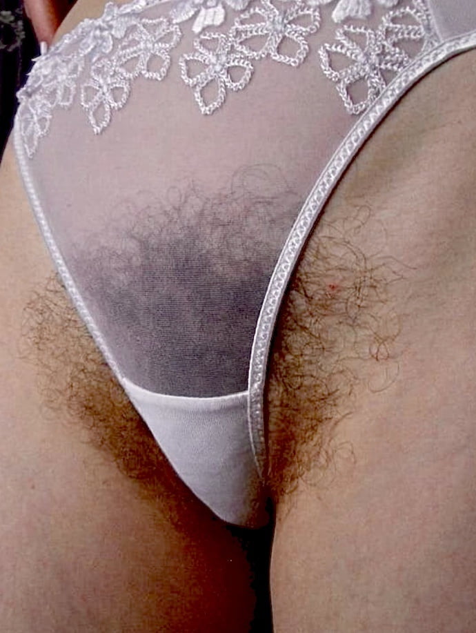 Very hairy bushes in see through panties- 19 Pics 