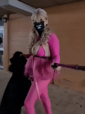 Pink leashed sissy in public #2
