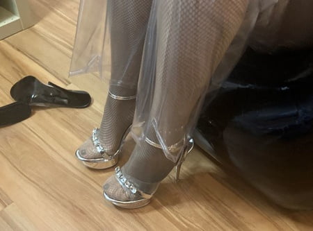 clear high heels and clear pvc fetish         