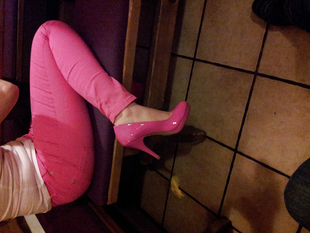 XXX wifes sexy pink pants lack patent shiny heels pumps shoes