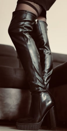 slut wife put plug ass nylon boot high skirt for show pussy         