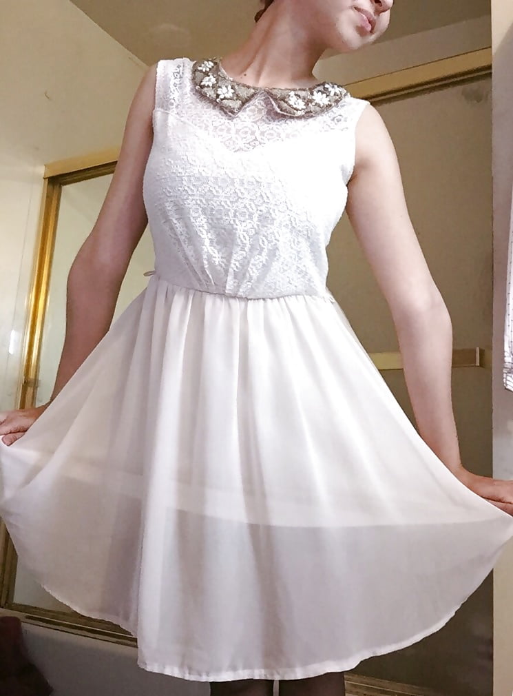 XXX Black underwear under a white dress