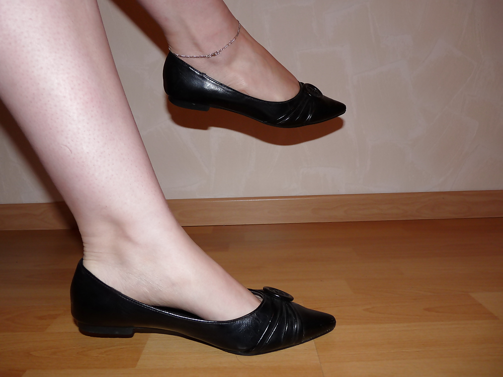 XXX Wifes sexy black leather ballerina ballet flats shoes 2