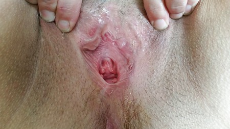 Spreading my tight pussy for a thick cock