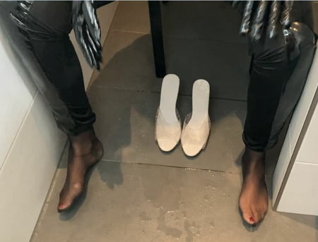 clear high heel mules pissing         