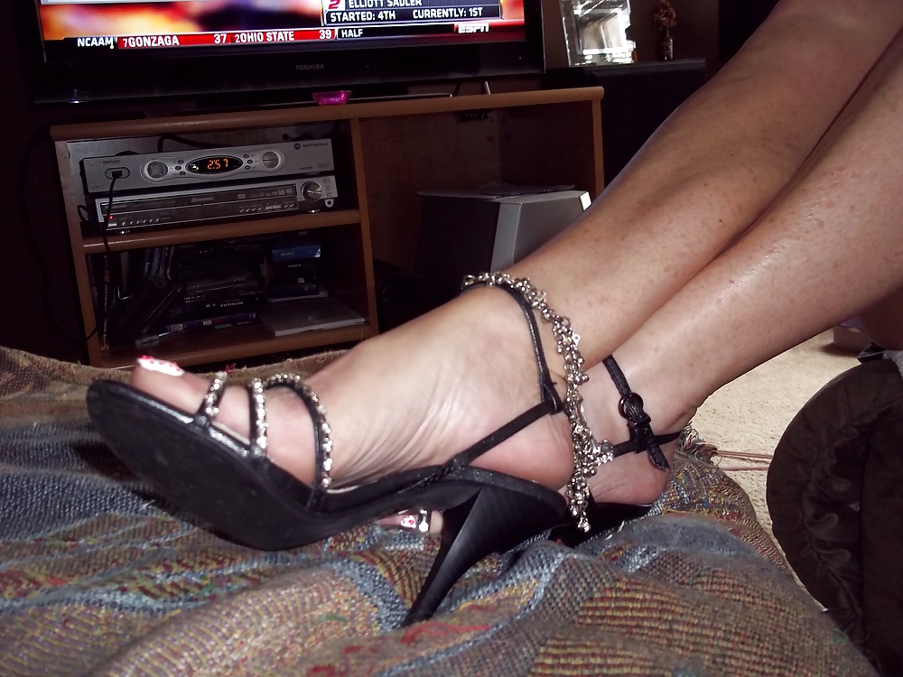XXX Chance's sexy feet in heels with white nail polish