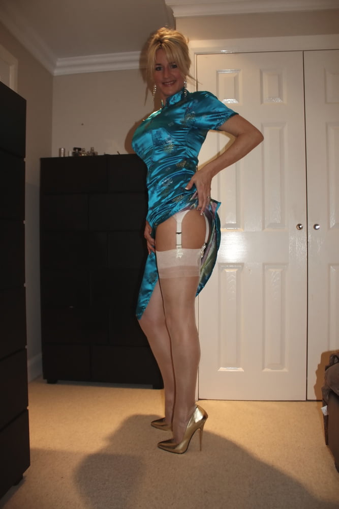 Wife in satin dress - 32 Photos 