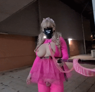 Pink leashed sissy in public #35