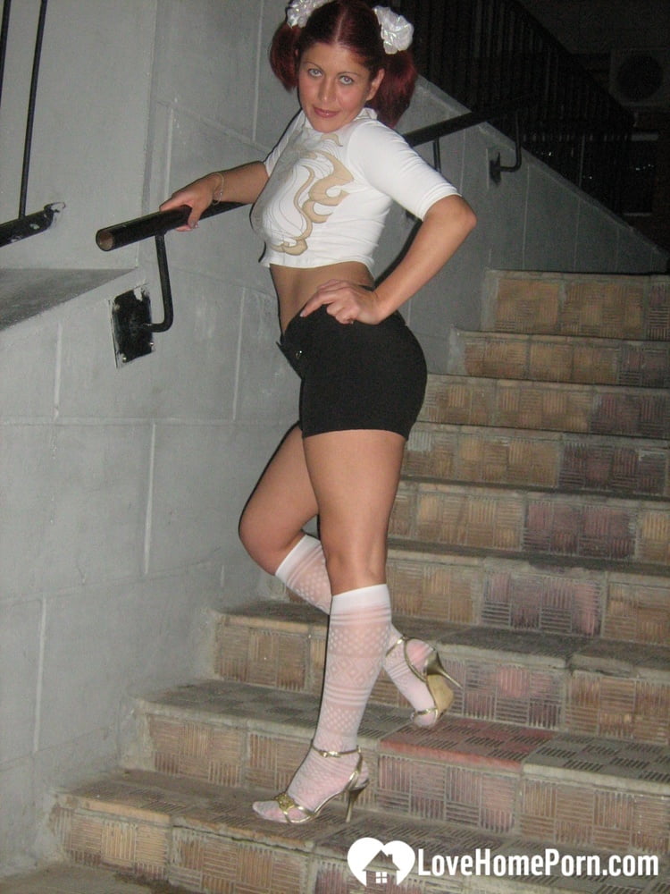 Flexible teen in knee socks uses a toy - 104 Photos 