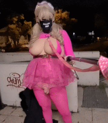 Pink leashed sissy in public #27