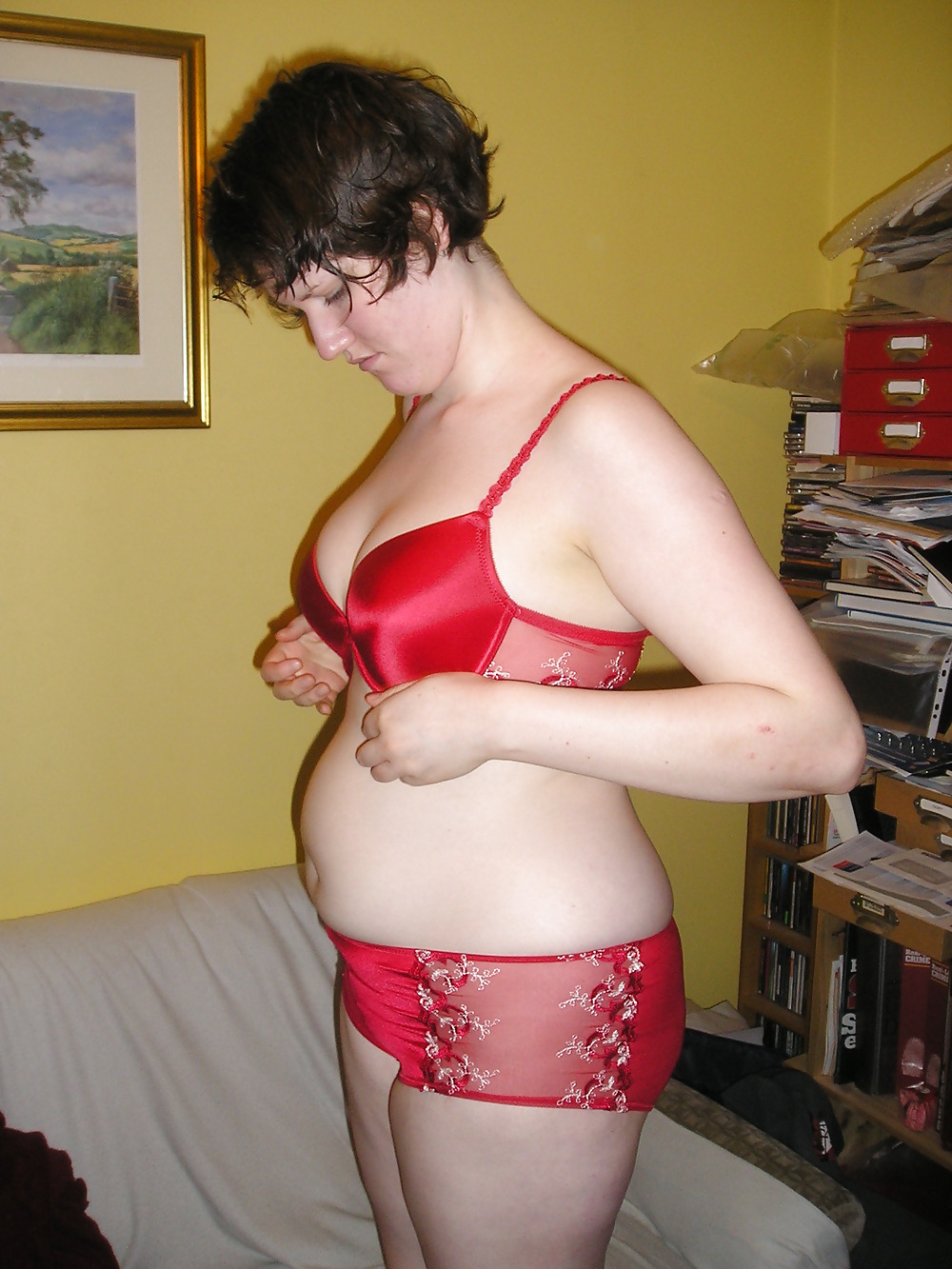 XXX Red undies and totally naked