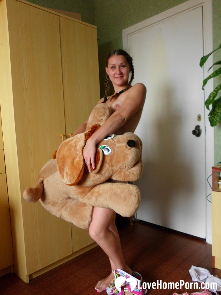 Horny girlfriend humps a big dog plushie - 126 Photos 
