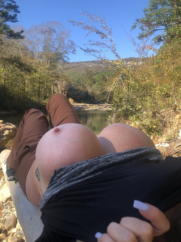 MILF on a Hike Flashes Giant Double G Boobs - 22 Pics 