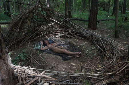 in forest cradle with apple         