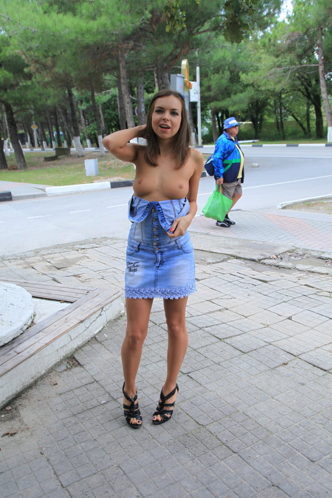 XXX Sexy teen in blue dress in public