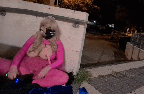 Pink leashed sissy in public #19
