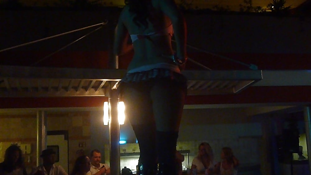 XXX dancing in tan fishnet and pantyhose